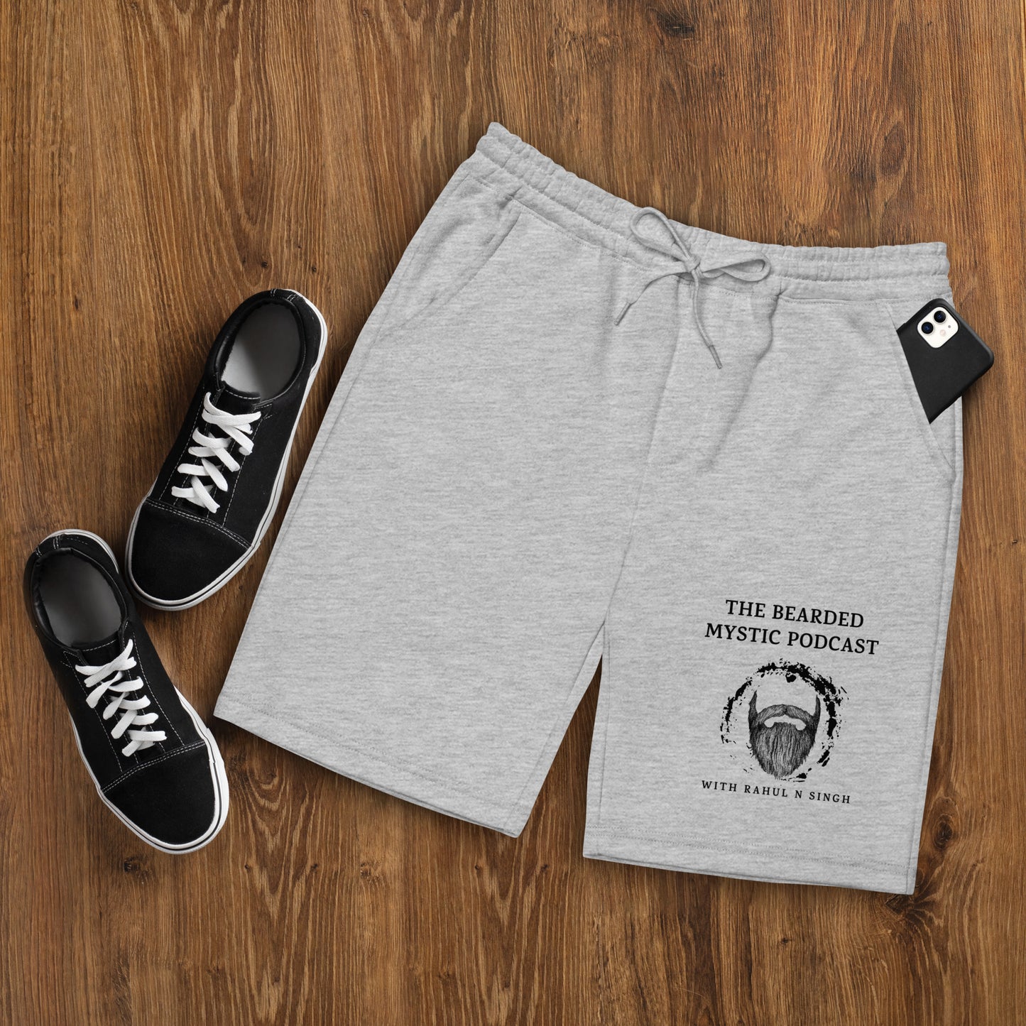 Men's fleece shorts - black logo